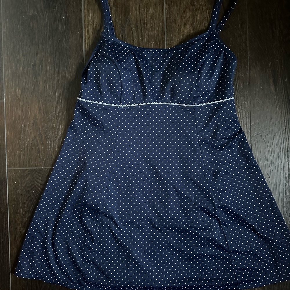L.L. Bean Vintage Style Swim Dress in Navy Dot Print